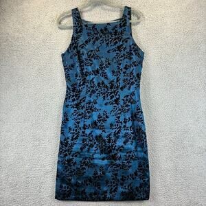 VTG 90s Dress 10 Black Velvet Floral Embossed Sheath Cocktail Caren Desiree CDC